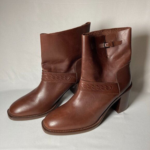 Aquatalia Evette Brown Leather Mid-Calf Boots - Picture 3 of 8